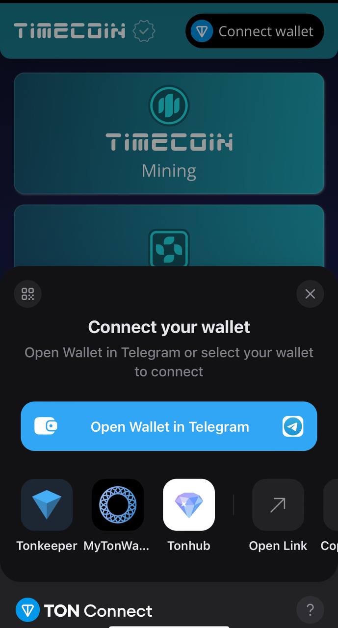اتصال کیف پول تلگرام به تایم کوین